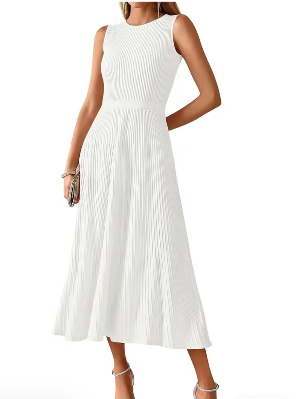 White Pleated Midi Dress - Elegant Women's dress